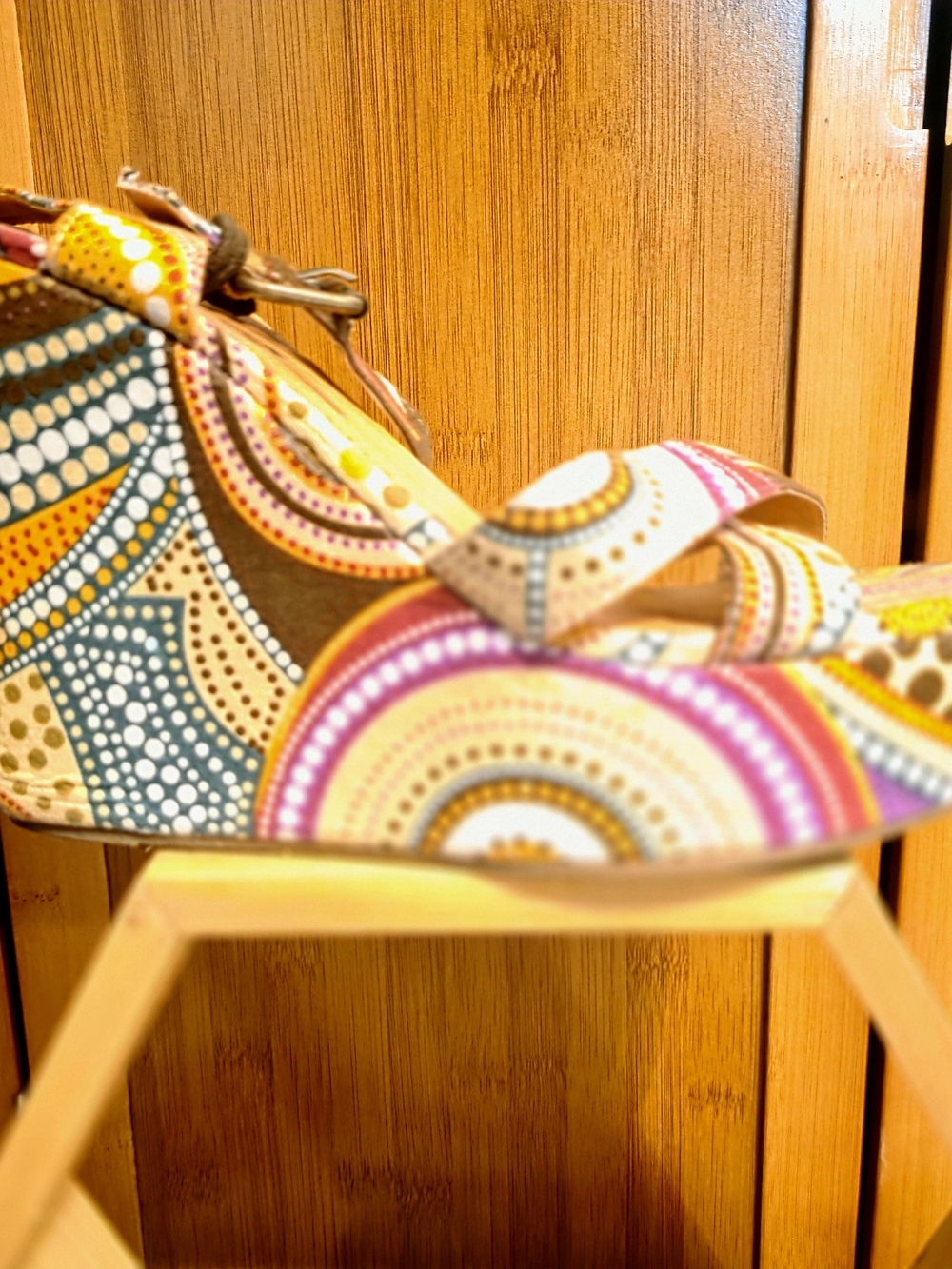 Rebels Multicolor Dot & Arch Pattern Wedge Sandals (Pink, Yellow, Blue, Brown)